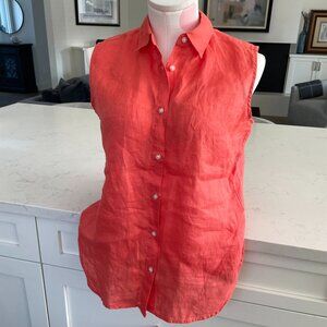 Uniqlo Casual Sleeveless Collared Button Down 100% Linen Shirt Light Red Sz XS